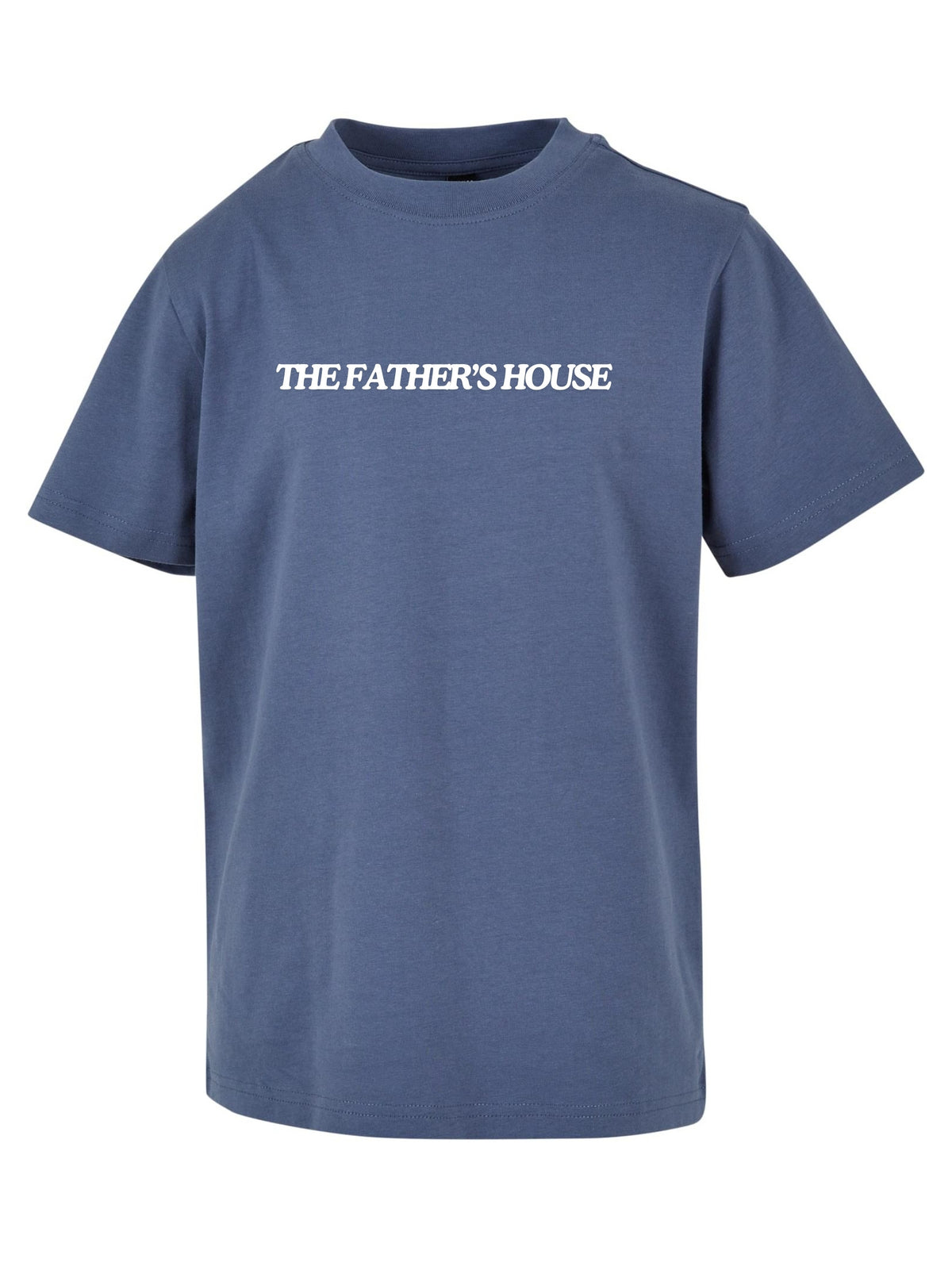 Blaues Father's House Kindershirt, Vorderseite mit Schriftzug
