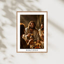 Digitales Poster: Jesus mit dem Kelch beim Abendmahl, im Holzrahmen