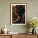Poster Jesus im Garten Gethsemane im Abendlicht, gerahmt über einer Kommode vor grüner Wand