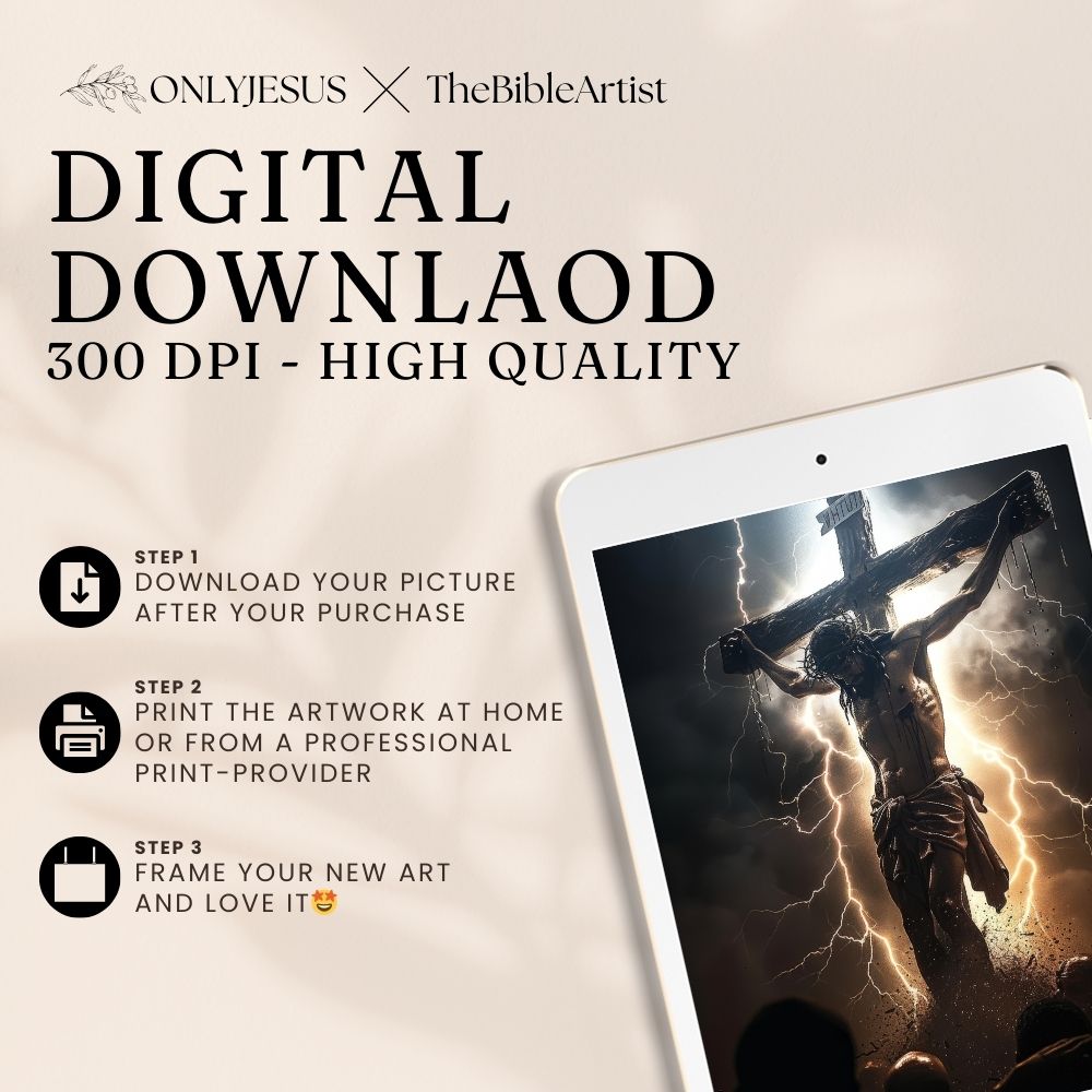 Digitaler Download in 300 dpi zum Selbstdrucken: Jesus am Kreuz unter Blitzen