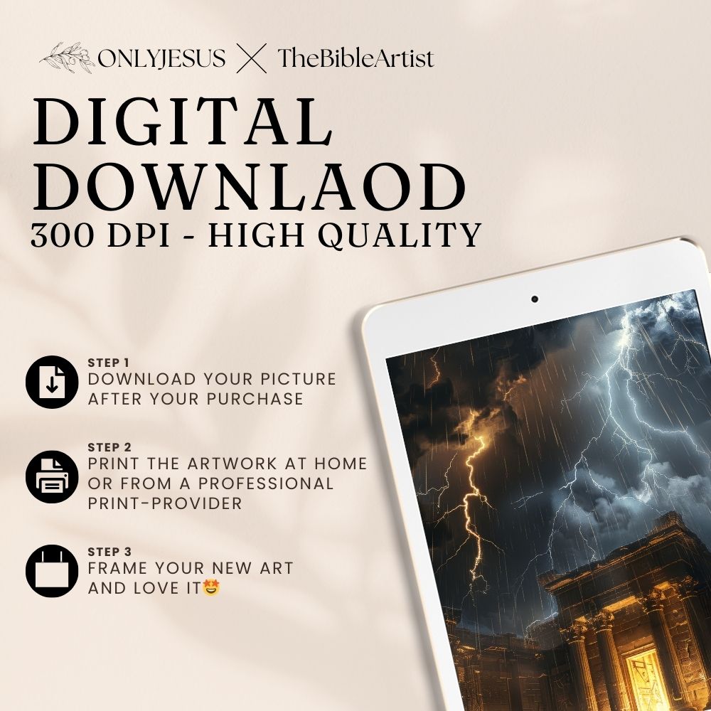 Digitaler Download in 300 dpi zum Selbstdrucken: Tempel im Gewitter mit Blitzen