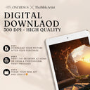 Digitaler Download in 300 dpi zum Selbstdrucken: leeres Grab mit Blick auf drei Kreuze im Sonnenaufgang