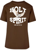 Braunes Holy Spirit Damenshirt, Rückseite mit Taube und Schriftzug