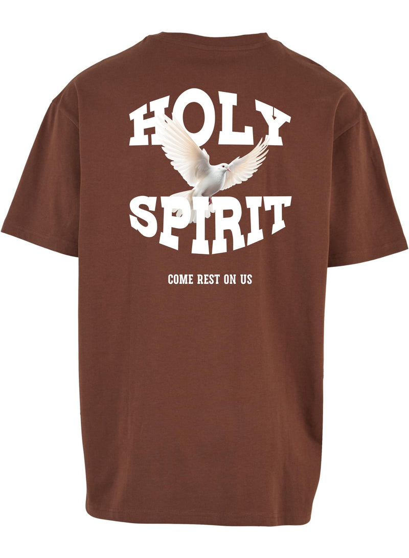 Braunes Holy Spirit Herrenshirt, Rückseite mit Taube und Schriftzug