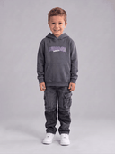 Kingdom Minded Kinder Hoodie in Grau, Junge dreht sich: vorne, Seite, hinten