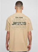 Mann von hinten im sandfarbenen Ich sag Jesus Shirt von Newsound Worship