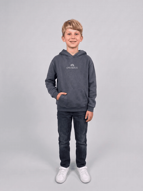 OnlyJesus Kinder Hoodie in Grau, Junge dreht sich: vorne, Seite, hinten