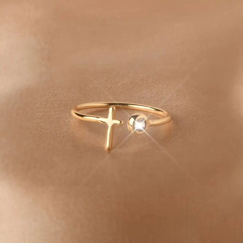OnlyJesus - Minimalistischer Ring mit Kreuz und Brilliant - OnlyJesus