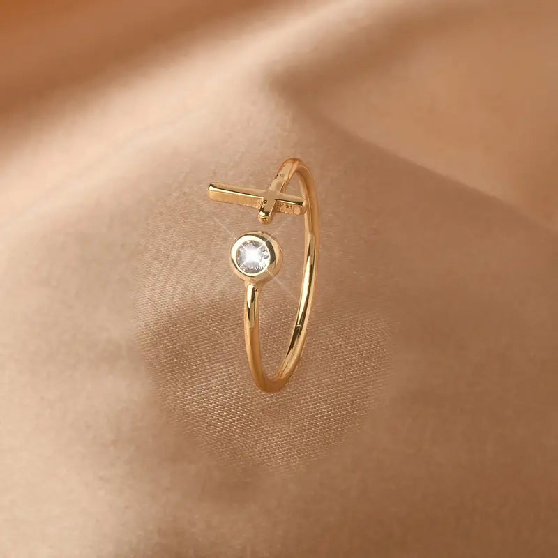 OnlyJesus - Minimalistischer Ring mit Kreuz und Brilliant - OnlyJesus